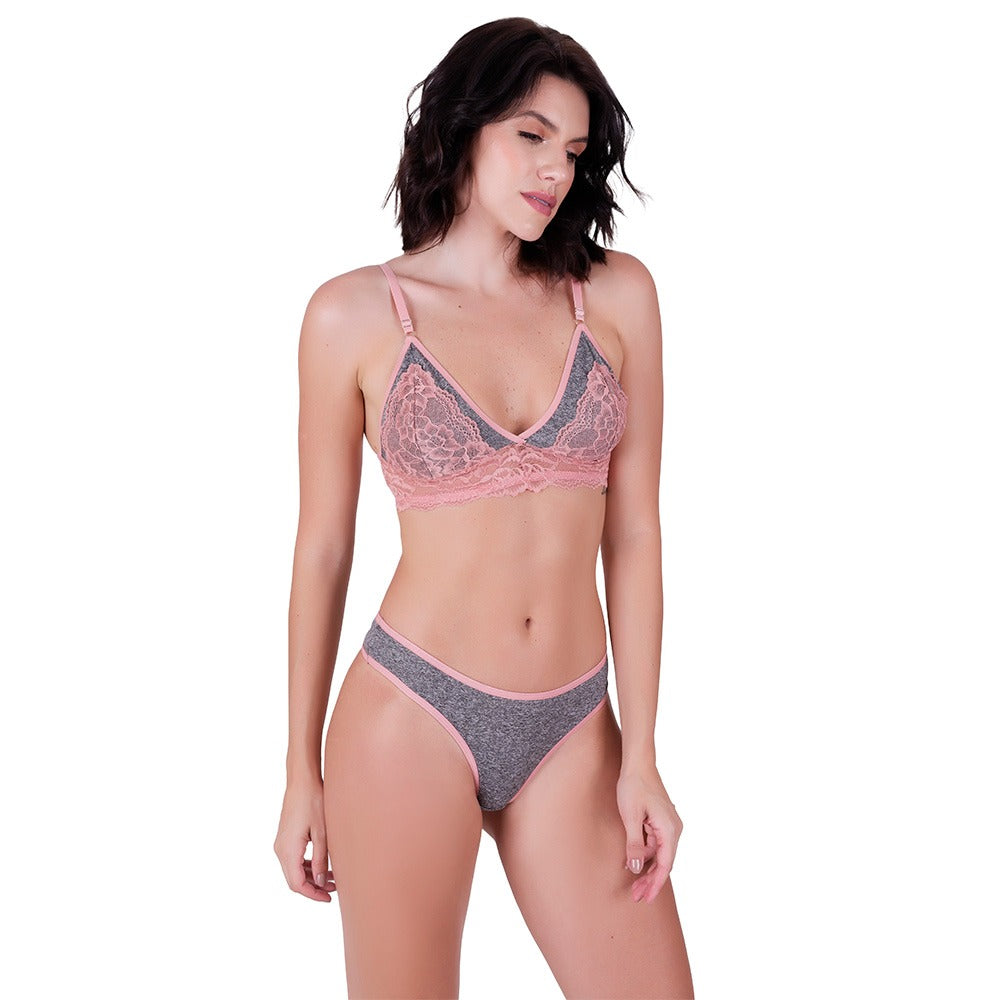 Conjunto Lingerie Calcinha Fio Sutiã Sem Bojo Conforto Sexy